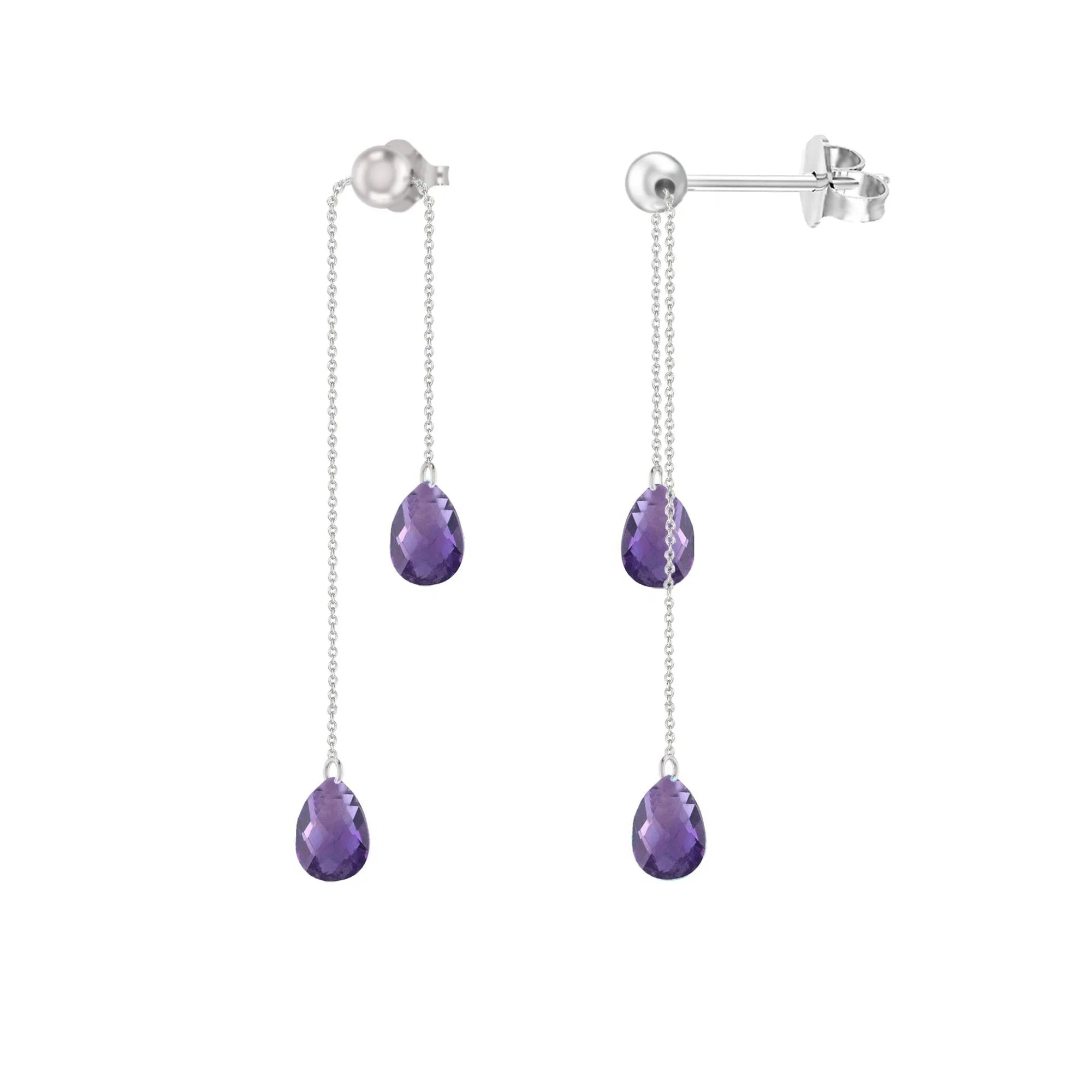 Briolette Amethyst Adjustable Earrings in Sterling Silver