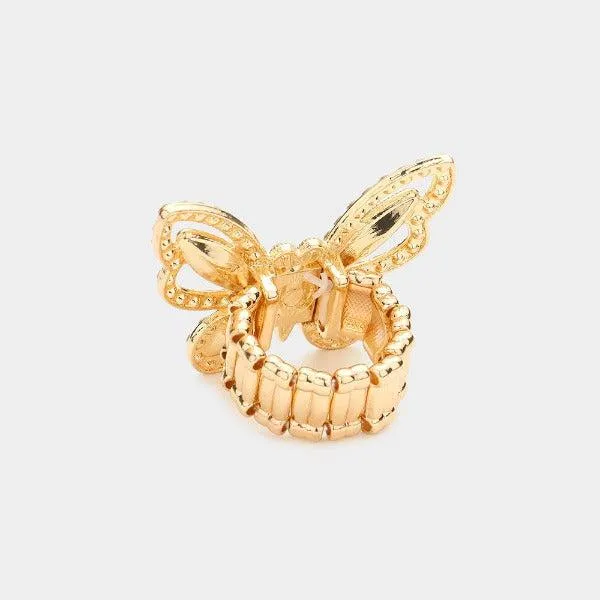 Butterfly Aurora Borealis Rhinestone Rose Gold Stretch Ring