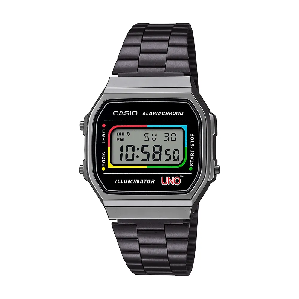 Casio Digital Uno Collab Black Stainless Steel Band A168WEUC-1A