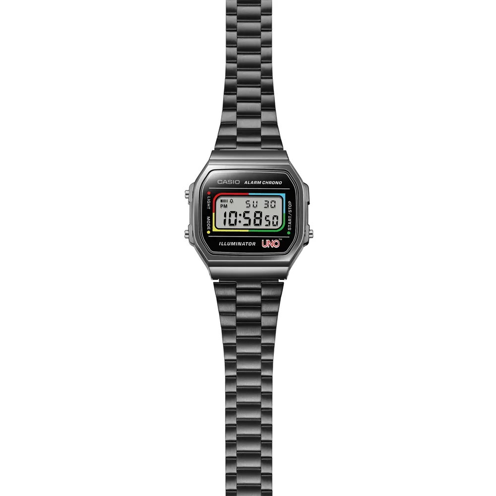 Casio Digital Uno Collab Black Stainless Steel Band A168WEUC-1A
