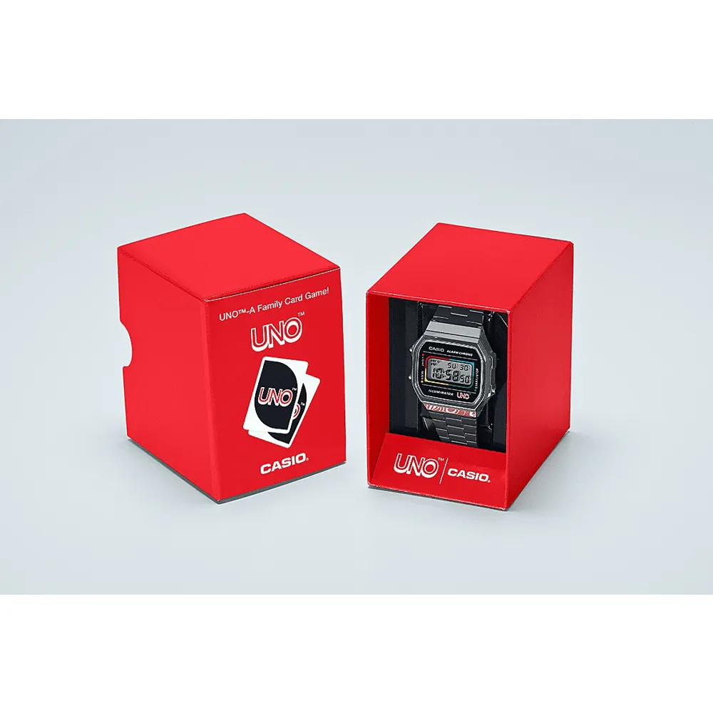 Casio Digital Uno Collab Black Stainless Steel Band A168WEUC-1A