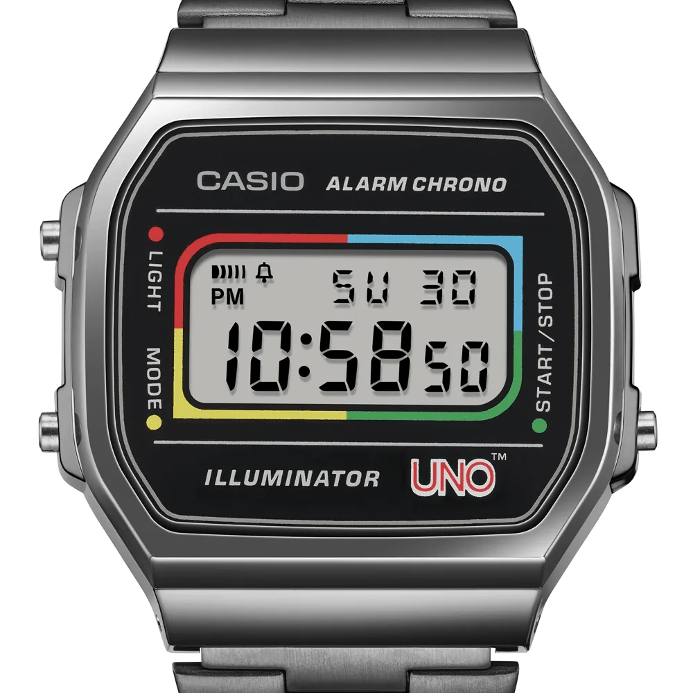 Casio Digital Uno Collab Black Stainless Steel Band A168WEUC-1A