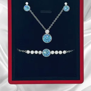 Classic Round Aquamarine Solitaire Jewellery Set with Austrian Crystals