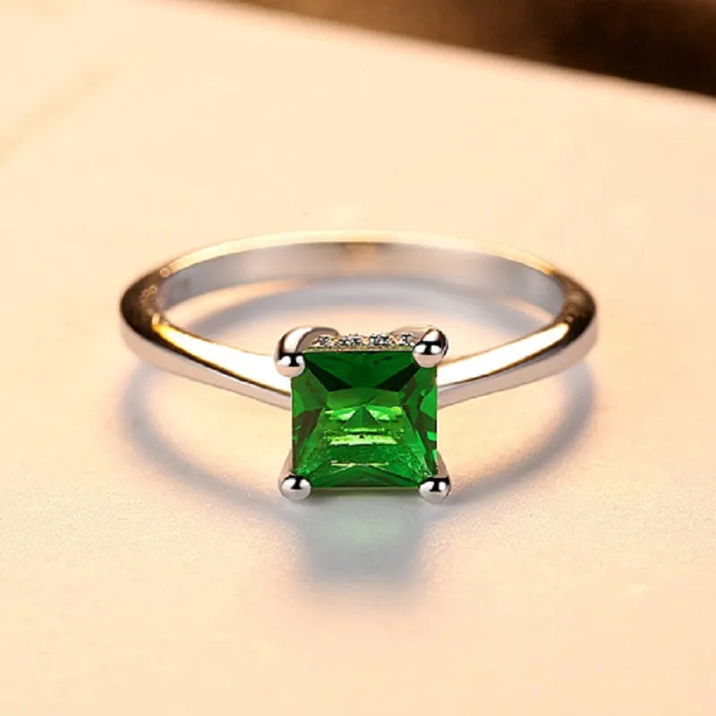 Classic Square Green Gemstone Ring