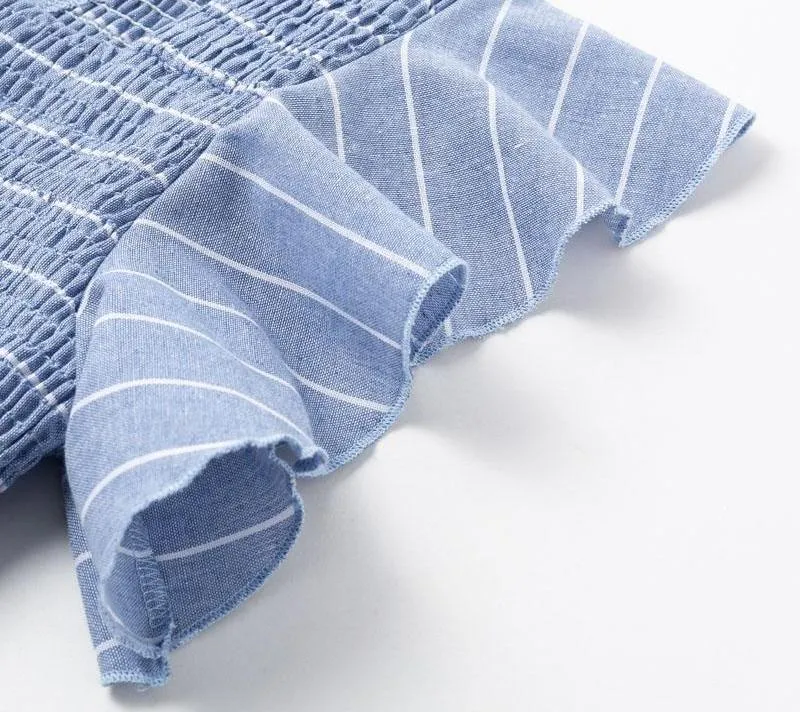 Classic Stripe Mid Calf Dress - Blue