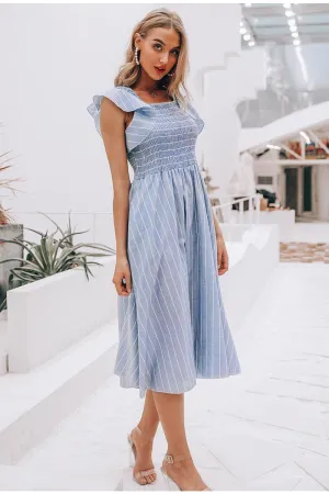 Classic Stripe Mid Calf Dress - Blue