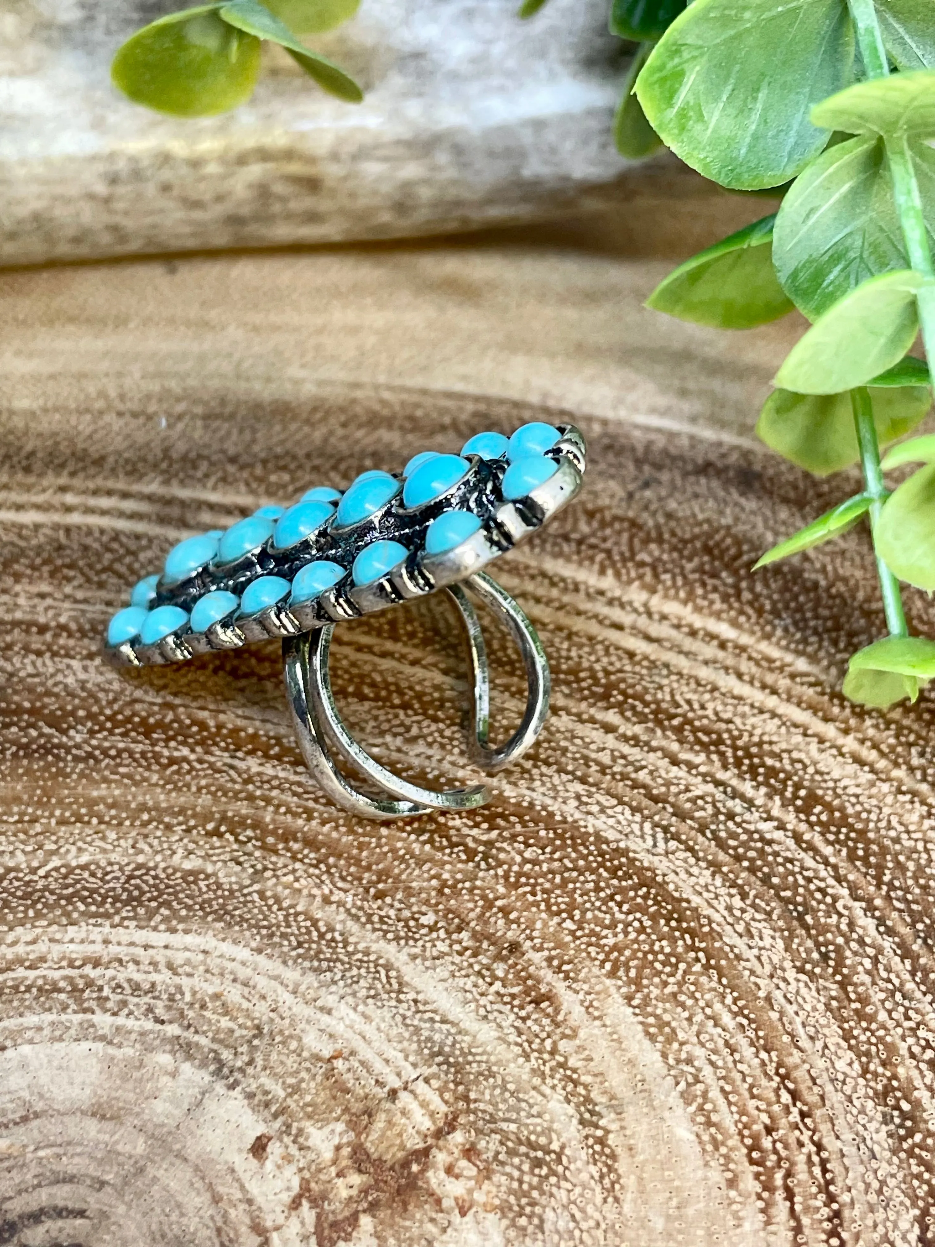 Collins Fashion Turquoise Cluster Earrings & Ring