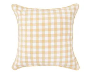Cornsilk yellow gingham check square pillow