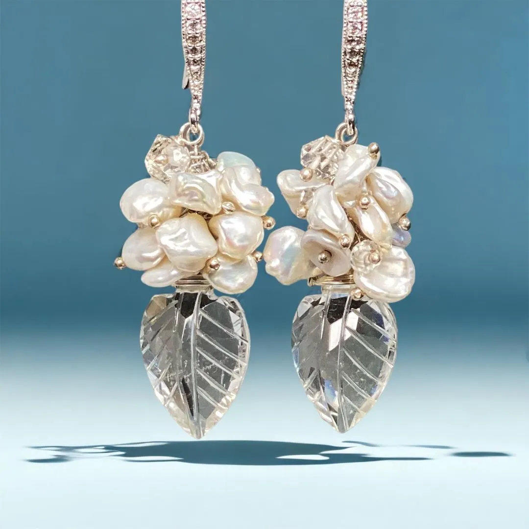 Crystal Quartz, Sterling Silver and Herkimer Diamond Wedding Earrings