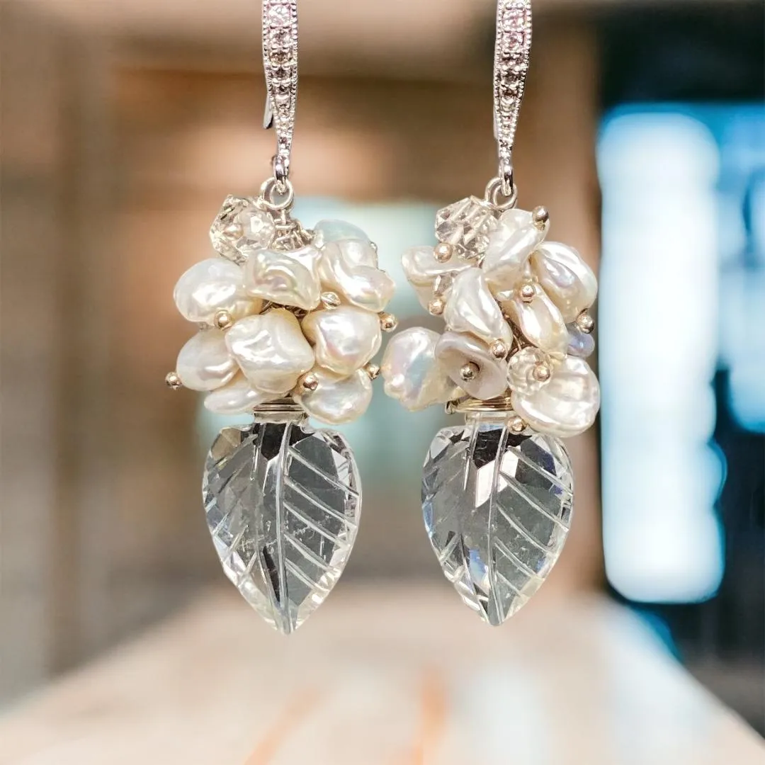 Crystal Quartz, Sterling Silver and Herkimer Diamond Wedding Earrings