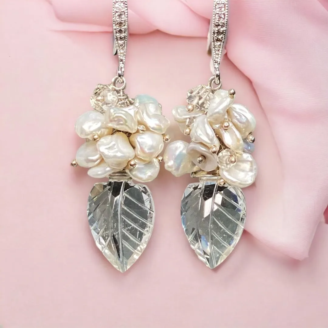 Crystal Quartz, Sterling Silver and Herkimer Diamond Wedding Earrings