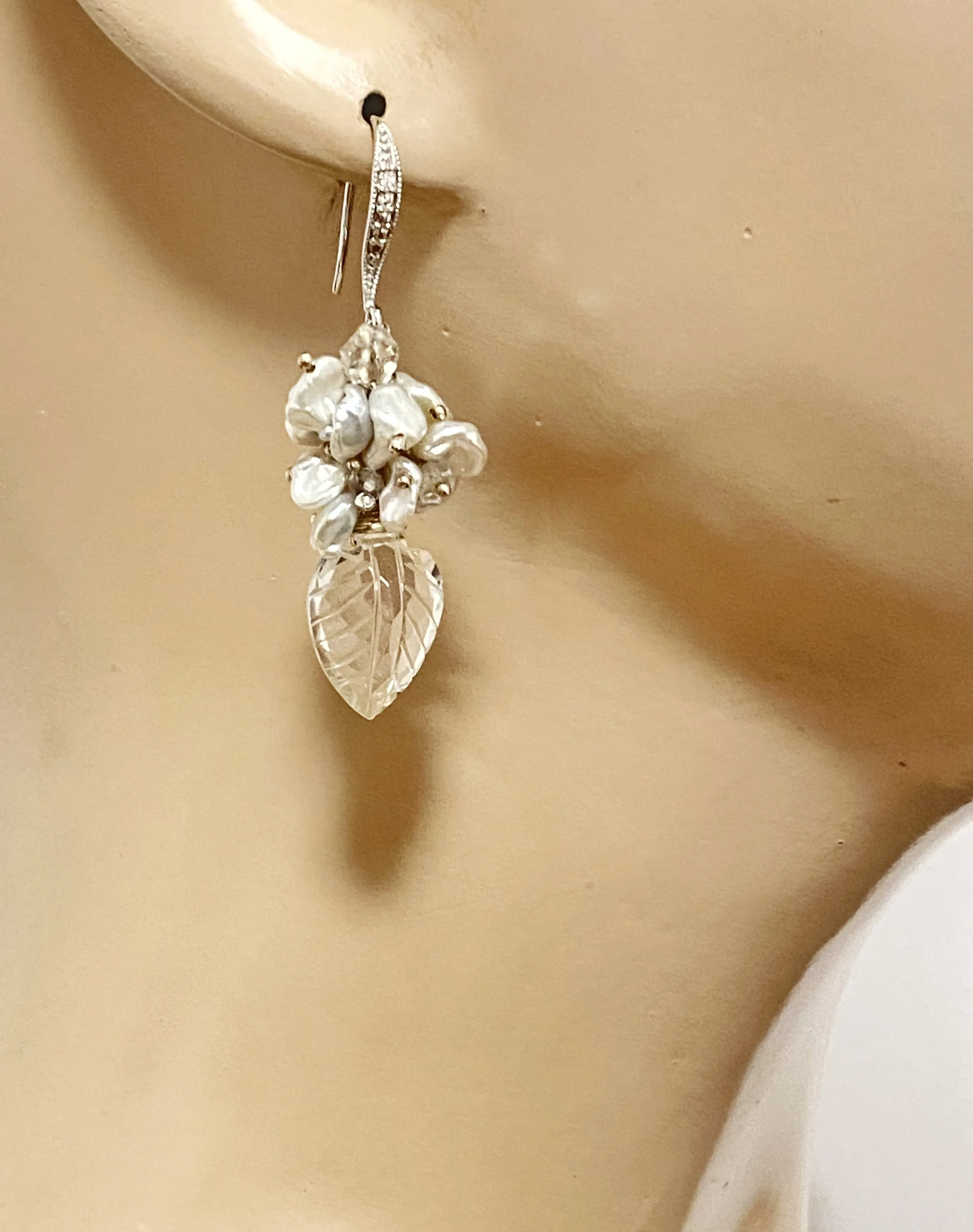 Crystal Quartz, Sterling Silver and Herkimer Diamond Wedding Earrings