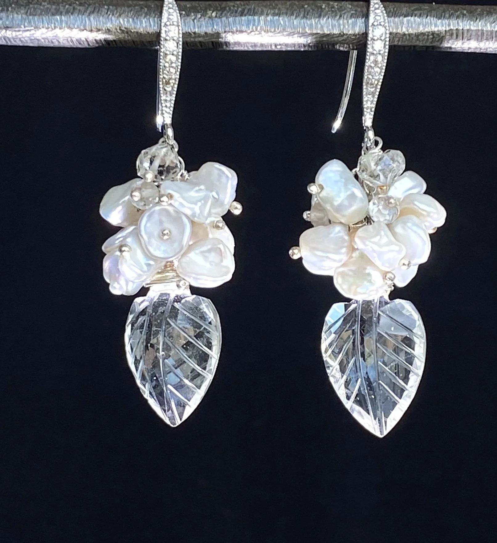 Crystal Quartz, Sterling Silver and Herkimer Diamond Wedding Earrings