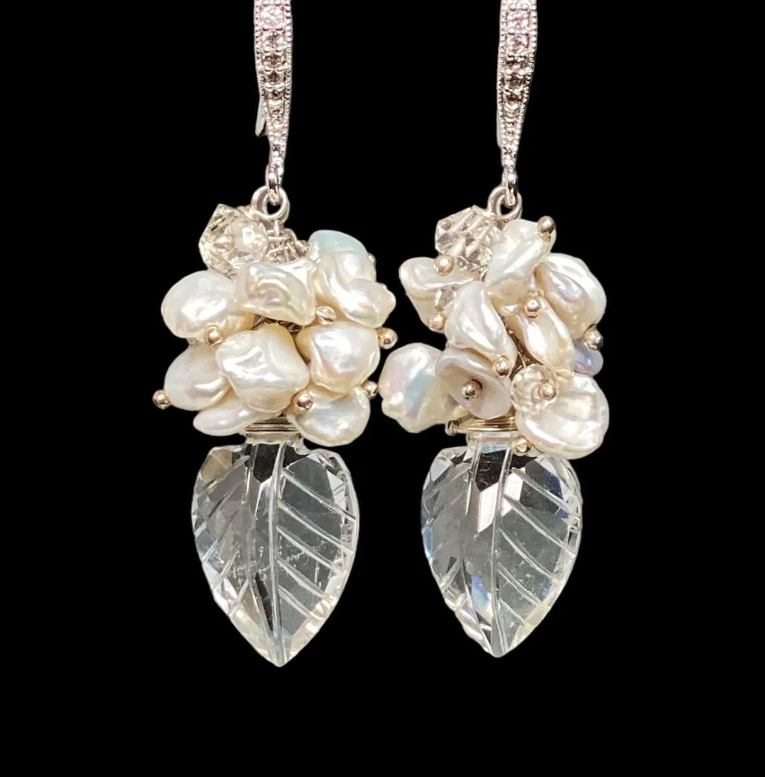 Crystal Quartz, Sterling Silver and Herkimer Diamond Wedding Earrings