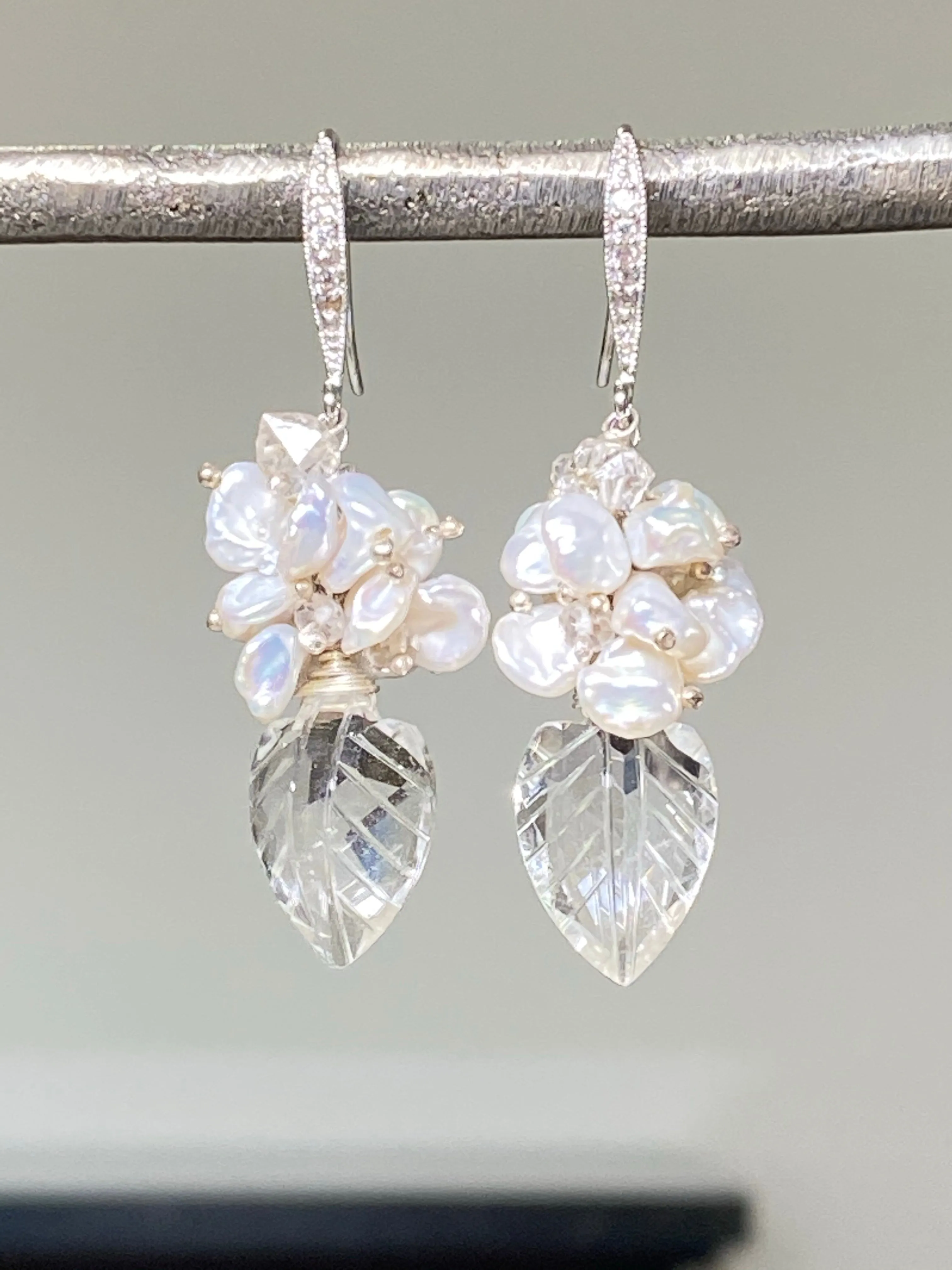 Crystal Quartz, Sterling Silver and Herkimer Diamond Wedding Earrings