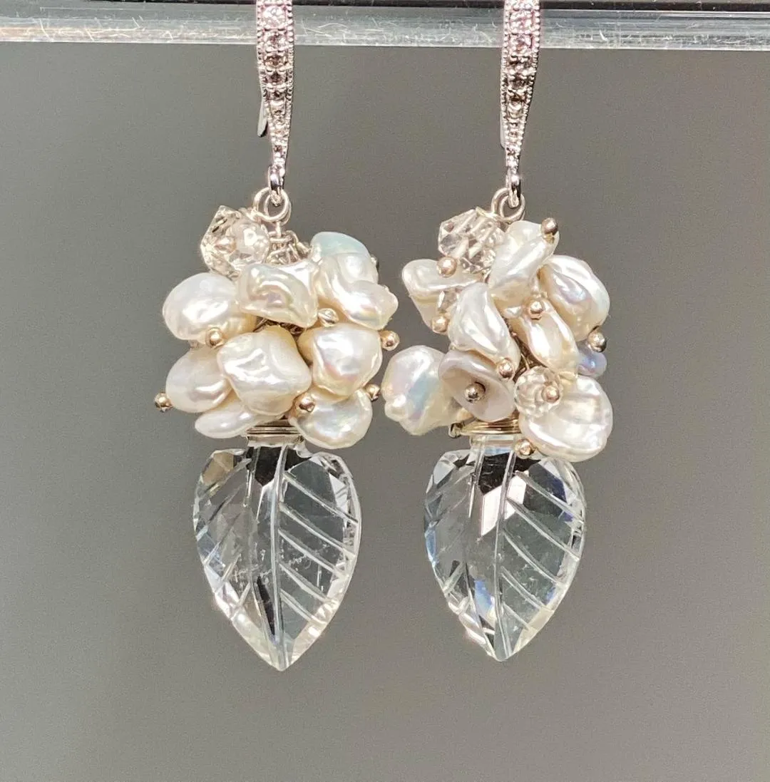 Crystal Quartz, Sterling Silver and Herkimer Diamond Wedding Earrings