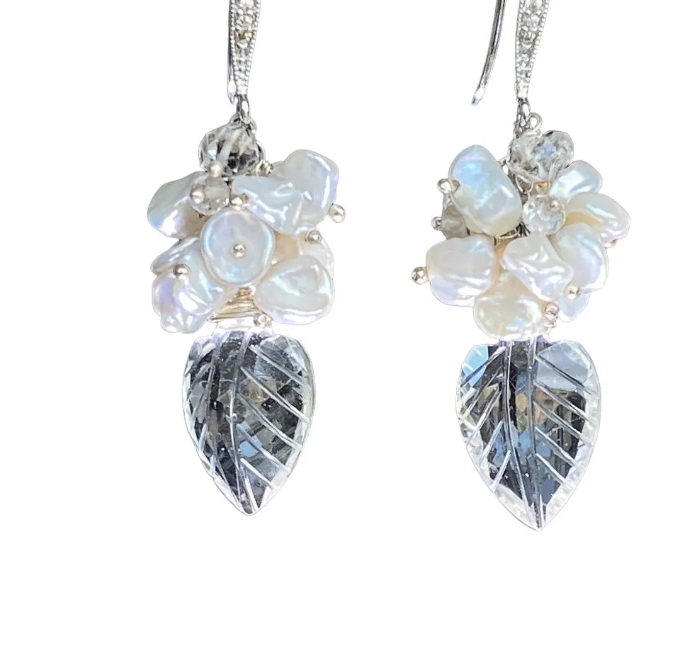 Crystal Quartz, Sterling Silver and Herkimer Diamond Wedding Earrings