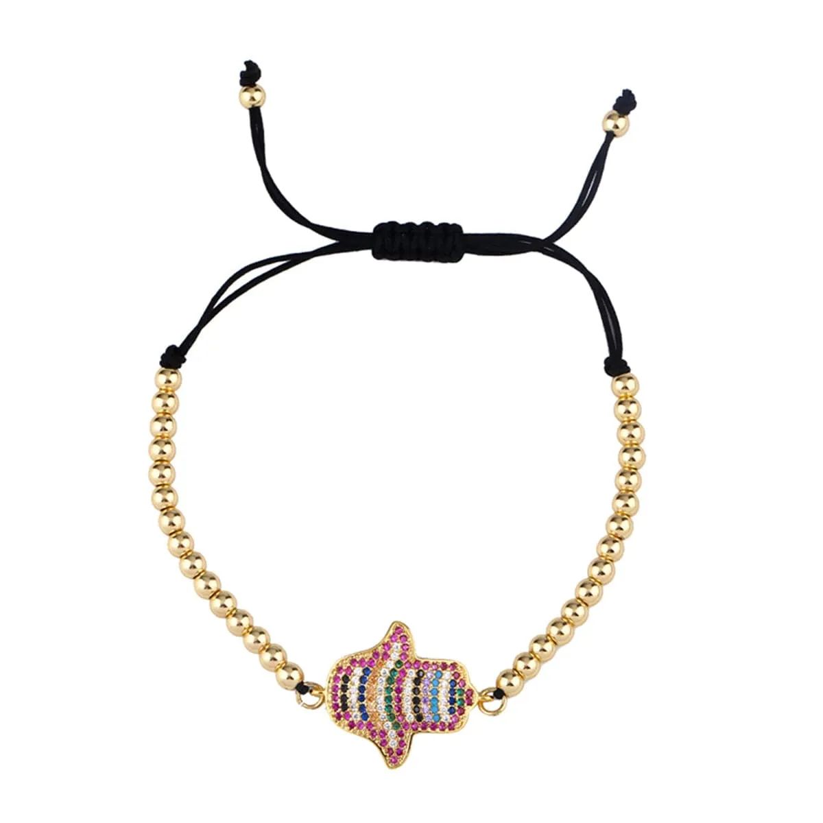 Cubic Zirconia & 18K Gold-Plated Hamsa Adjustable Bracelet