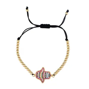 Cubic Zirconia & 18K Gold-Plated Hamsa Adjustable Bracelet