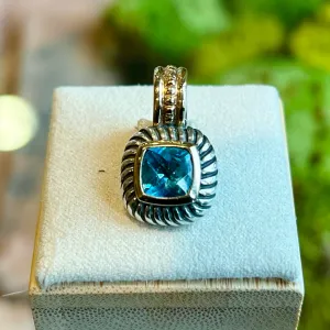 DAVID YURMAN Albion Enhancer Sterling Silver 14K Yellow Gold Blue Topaz Pendant