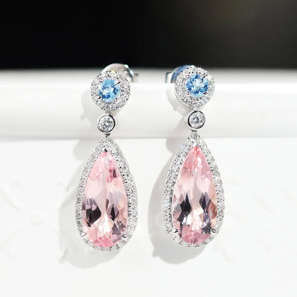 Diamond and Morganite Dangle Earrings