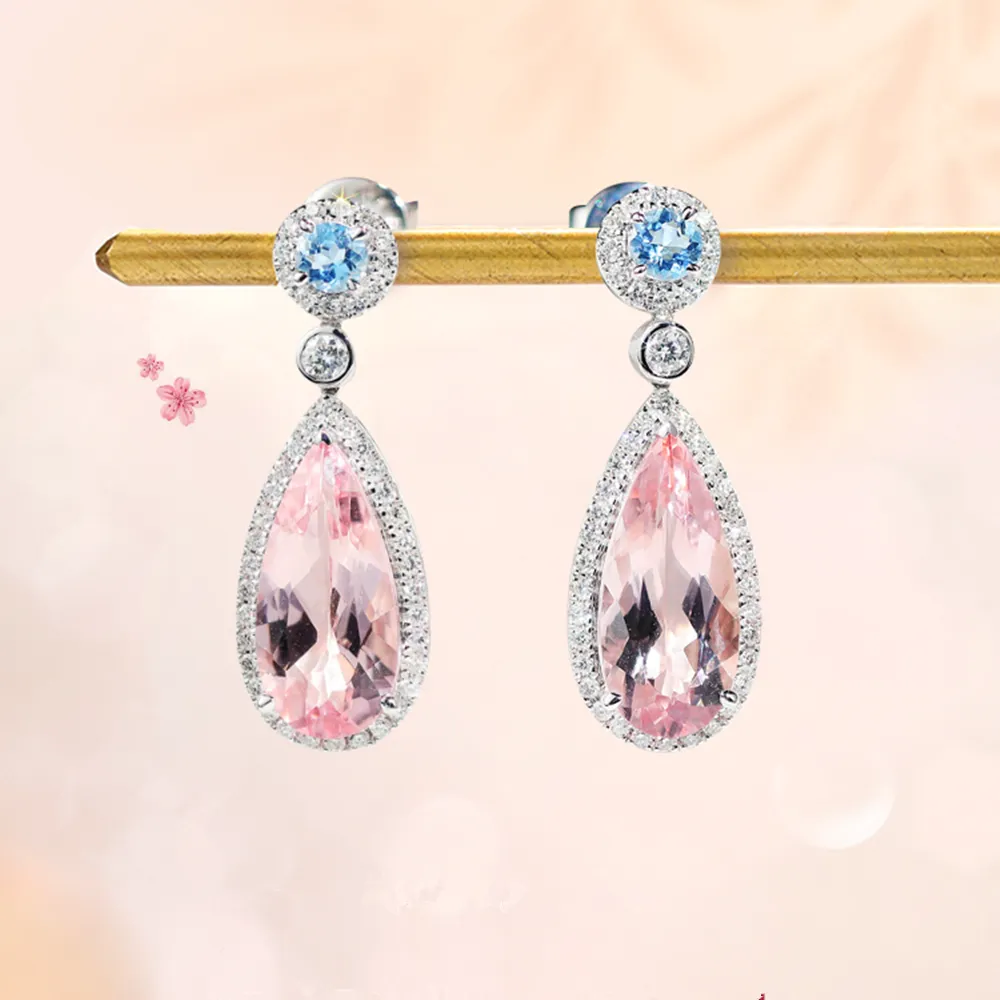 Diamond and Morganite Dangle Earrings