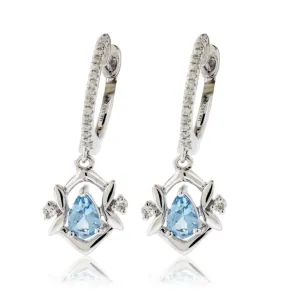 Diamond Hoop & Aquamarine Dangle Drop Earrings