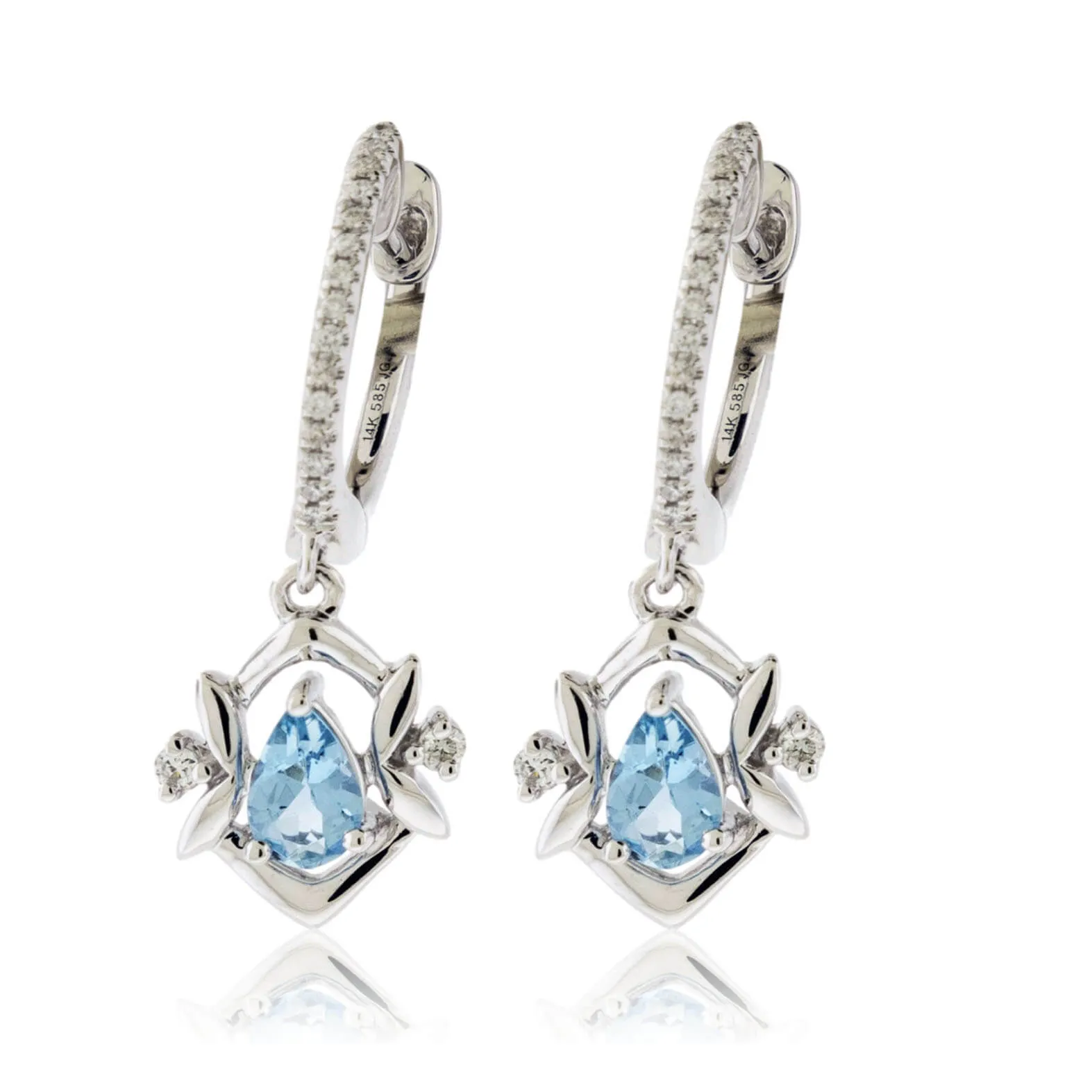 Diamond Hoop & Aquamarine Dangle Drop Earrings