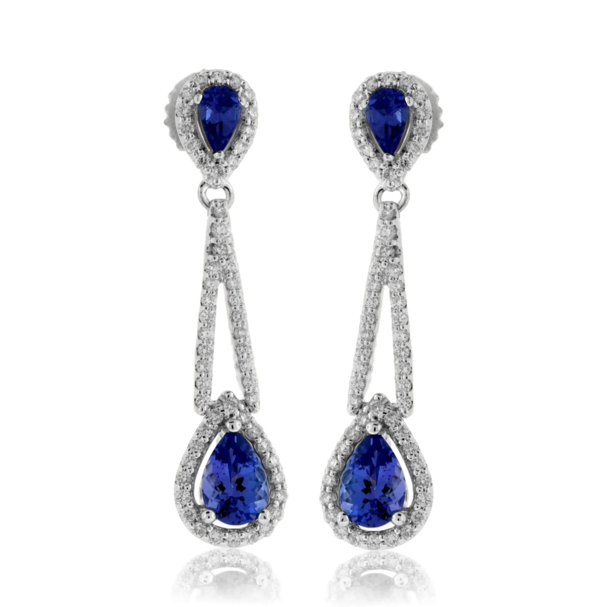 Double Pear Shaped Tanzanite with Diamond Halo Earrings