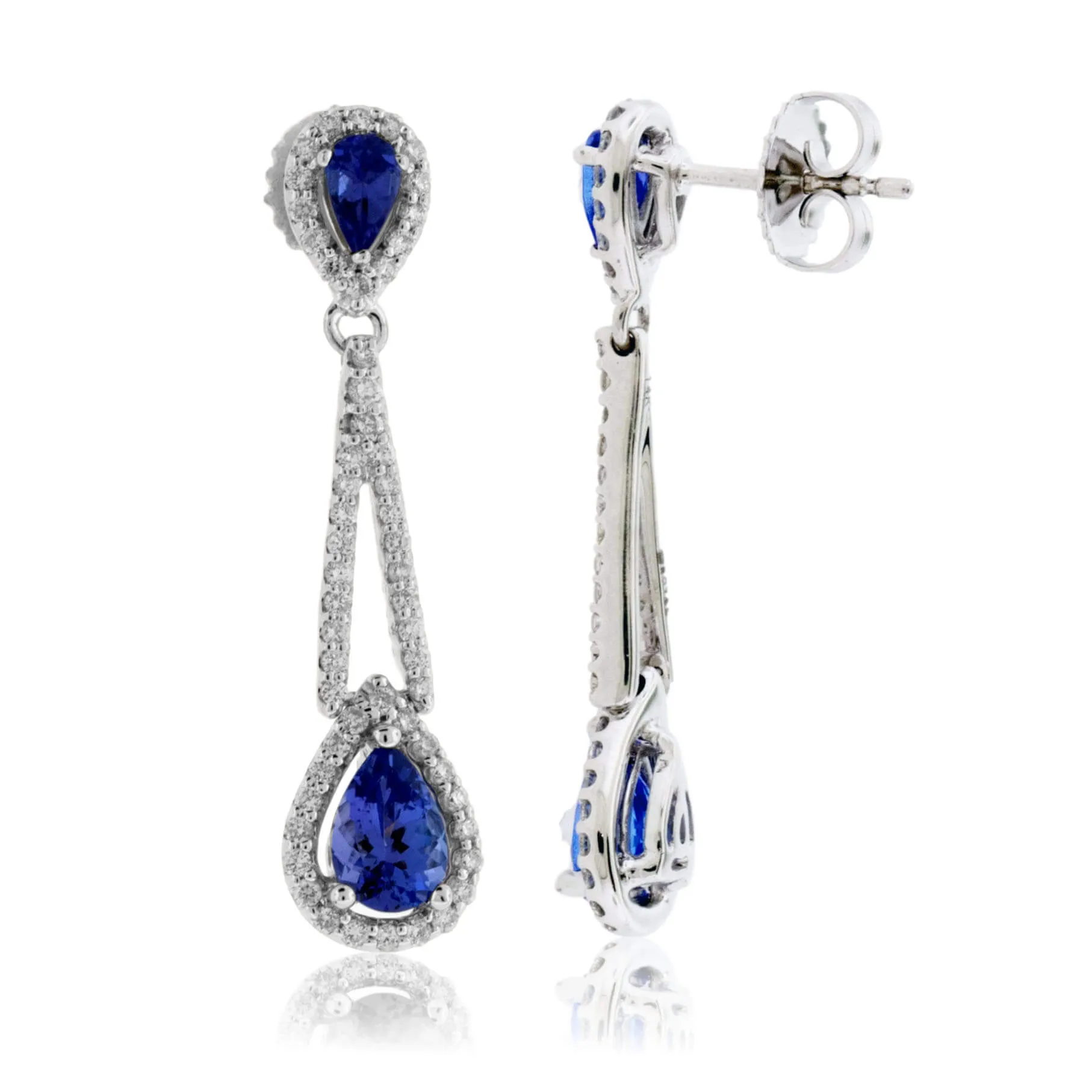 Double Pear Shaped Tanzanite with Diamond Halo Earrings