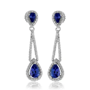Double Pear Shaped Tanzanite with Diamond Halo Earrings