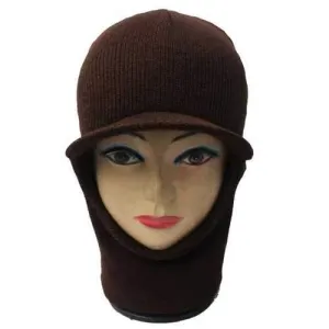 Elastic Knit Face Mask Neck with Brim Warmer Ski Cap - Coffee