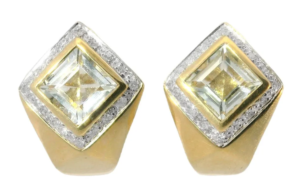 Fabulous 14K White Gold Diamond Aquamarine Earrings