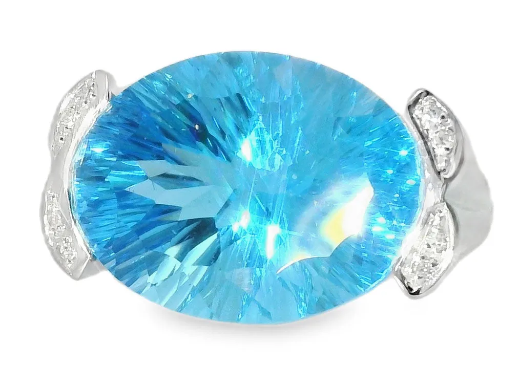 Fabulous Estate Bold 14K White Gold Huge Blue Topaz Diamond Ring