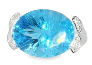 Fabulous Estate Bold 14K White Gold Huge Blue Topaz Diamond Ring