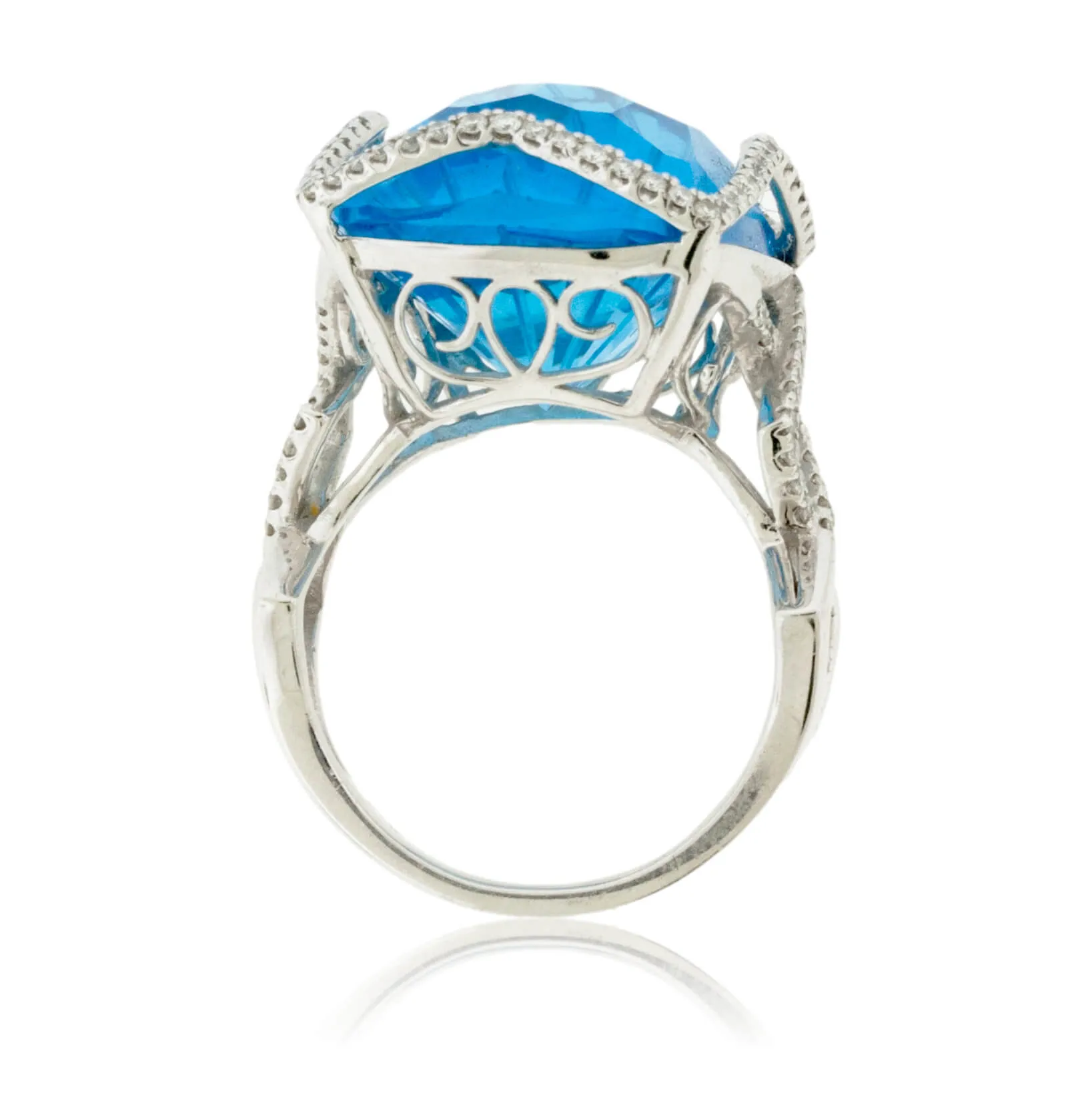 Fancy Cut Blue Topaz with Diamond Accents Ring