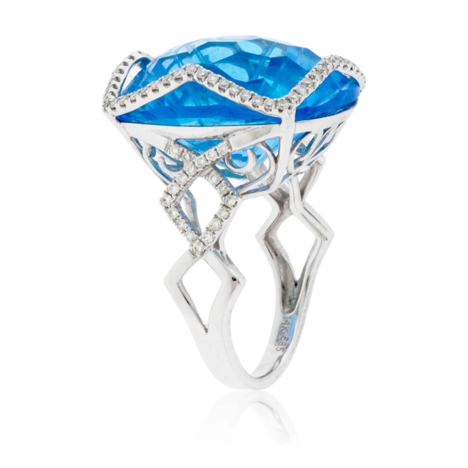 Fancy Cut Blue Topaz with Diamond Accents Ring