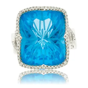 Fancy Cut Blue Topaz with Diamond Accents Ring
