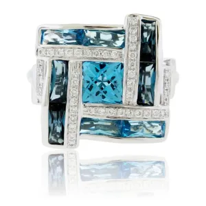Fancy Cut London Blue Topaz with Diamond Accents Ring