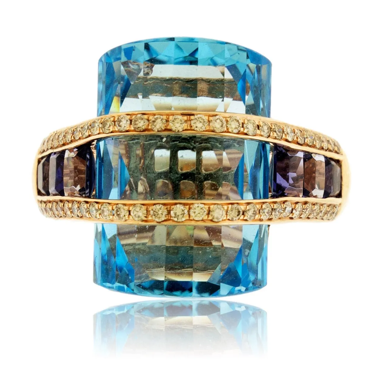 Fancy Cut London Blue Topaz with Iolite & Diamond Accents Ring
