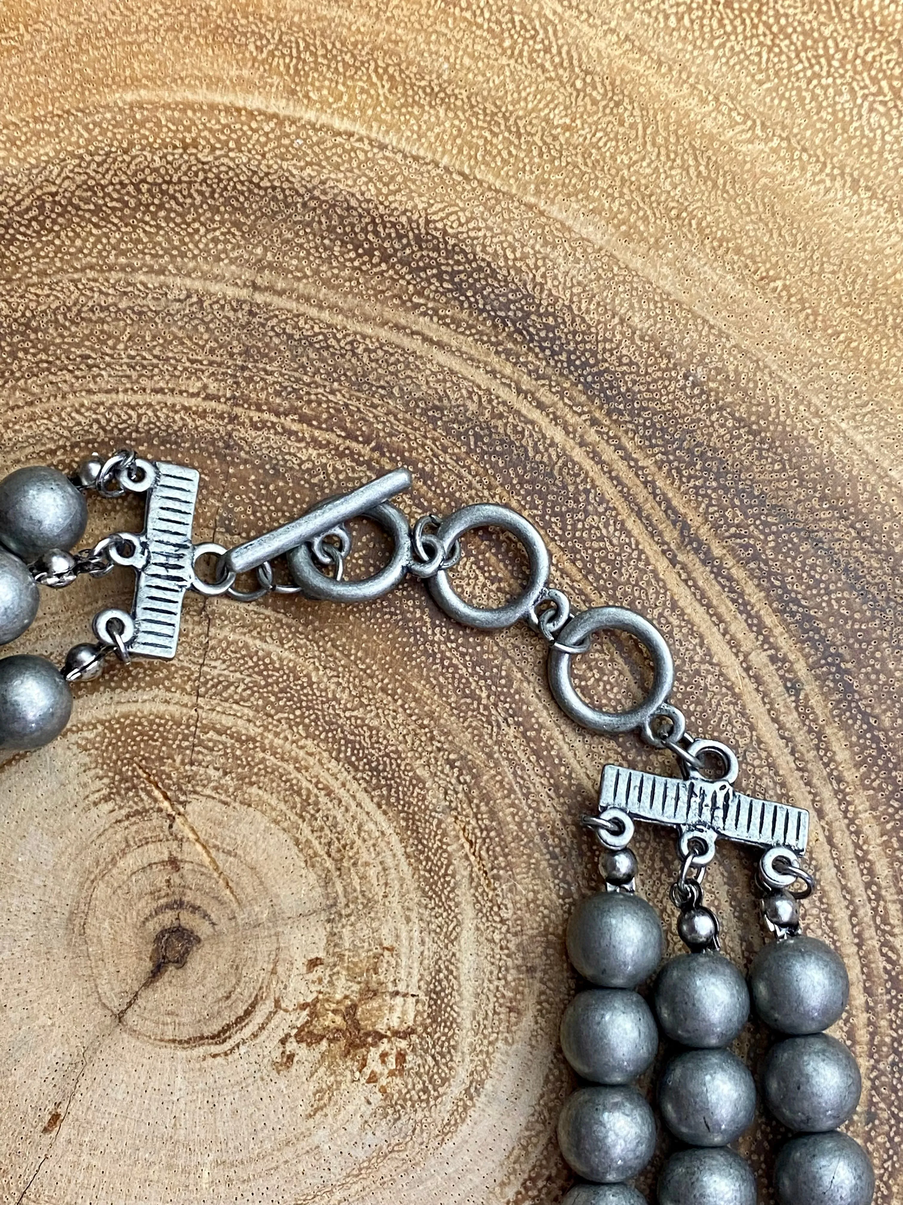 Fashion Silver 10mm 3 Strand Necklace 18"