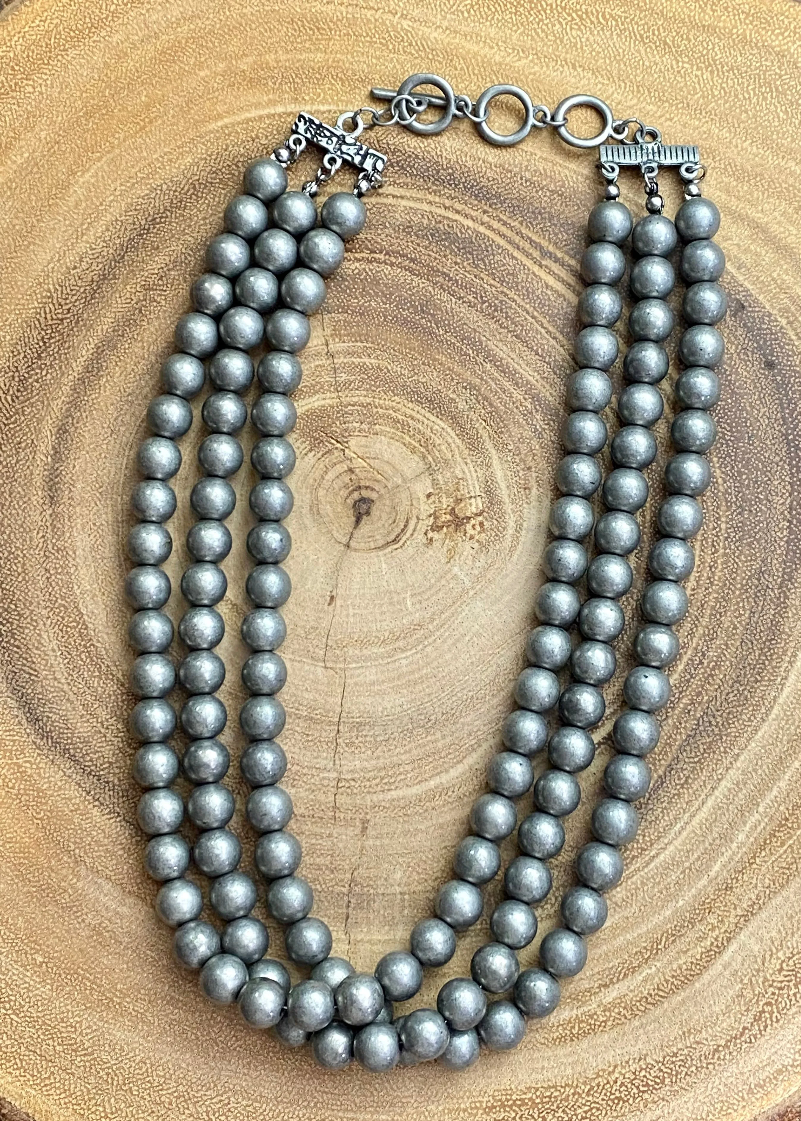 Fashion Silver 10mm 3 Strand Necklace 18"