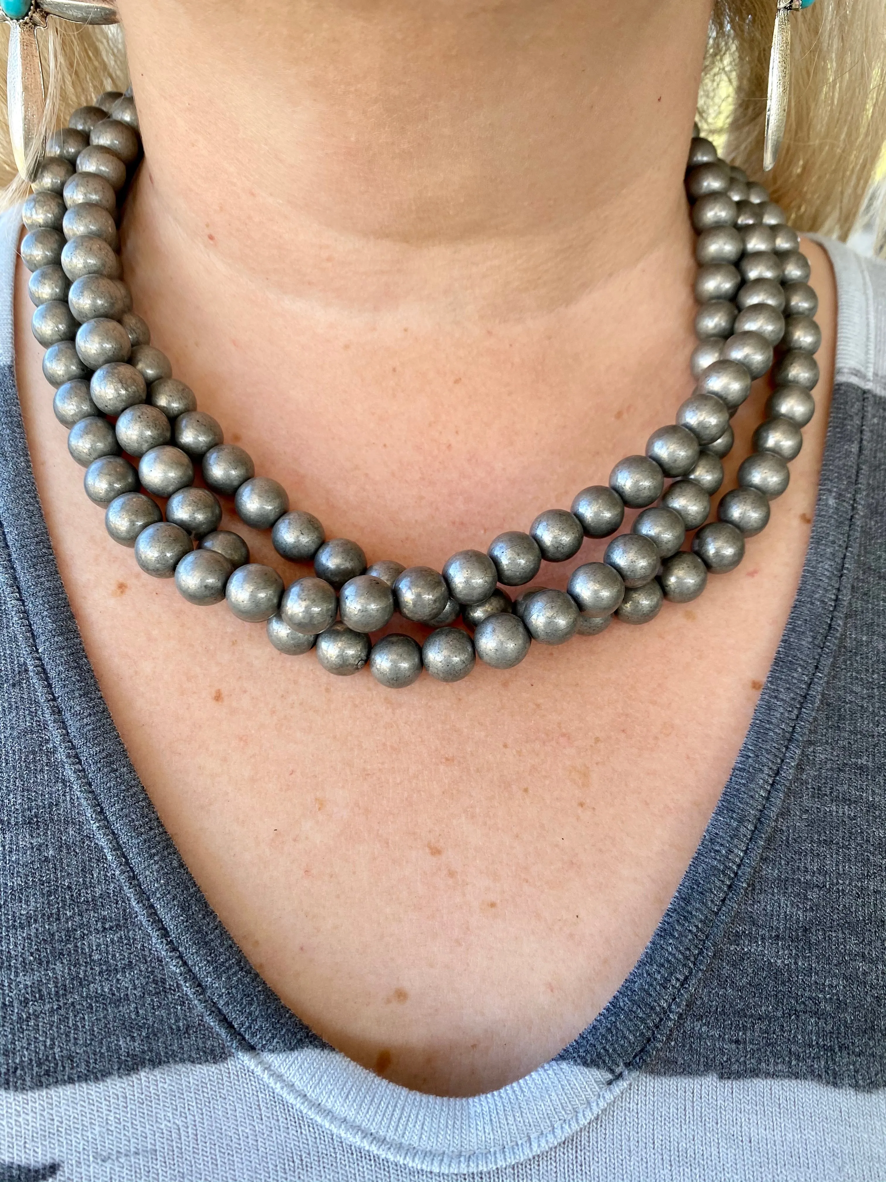 Fashion Silver 10mm 3 Strand Necklace 18"