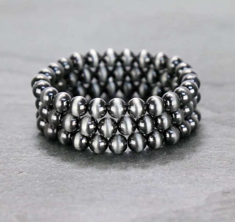 Fashion Silver Stretch Bracelet Set - 8mm