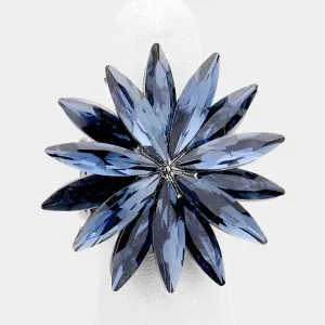 Flower Blue Crystal Marquise Cluster Stretch Ring
