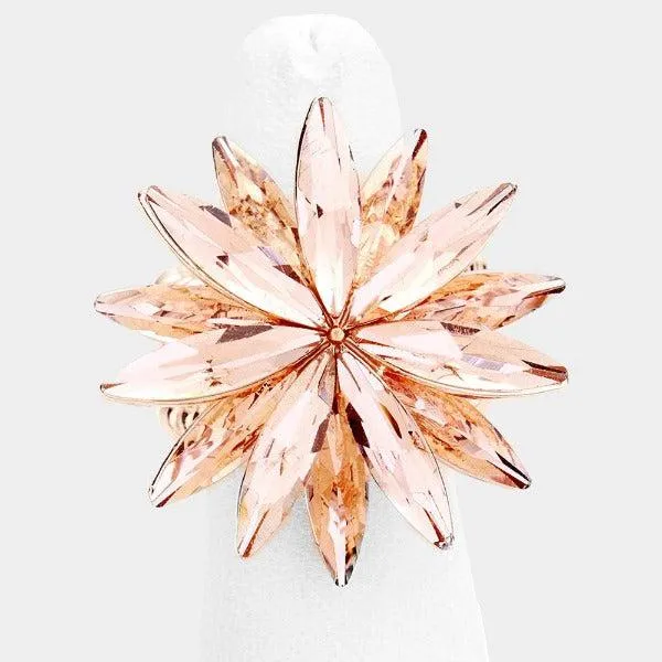 Flower Peach Crystal Marquise Cluster Stretch Ring