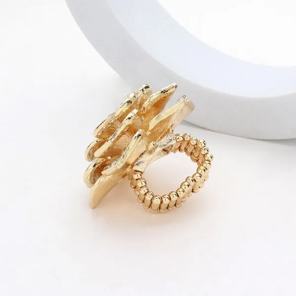 Flower Stone Centered Rhinestone Paved Flower Stretch Ring