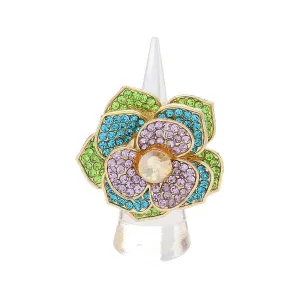 Flower Stone Centered Rhinestone Paved Flower Stretch Ring