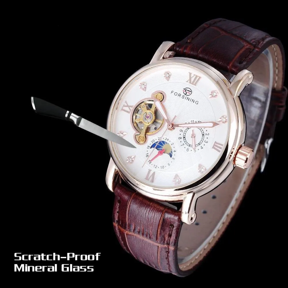 FORSINING Classic Tourbillon  style watch with Sunmoon and leather strap.  42mm