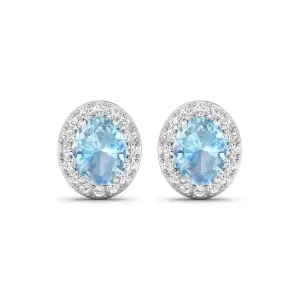 Genuine Aquamarine and Diamond Studs Earrings
